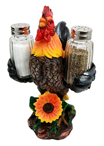 Ebros Gift Farm Barnyard Rooster Salt Pepper Shakers Holder Figurine Spice To Crow About