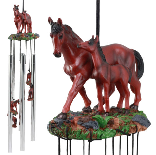 Ebros Gift Farm Countryside Brown Horse With Foal Resonant Relaxing Wind Chime Garden Patio