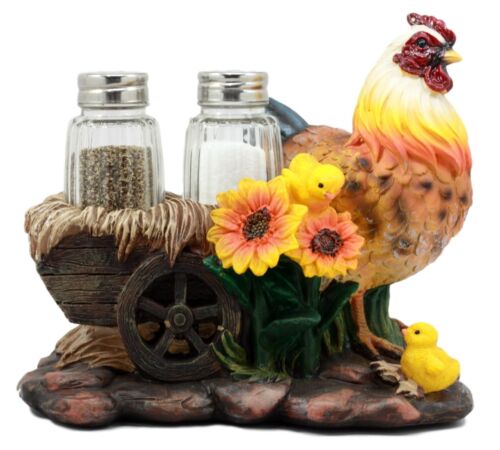 Ebros Gift Farm Hay Wagon Sunflower Mother Hen & Chicks Salt Pepper Shakers Holder Figurine