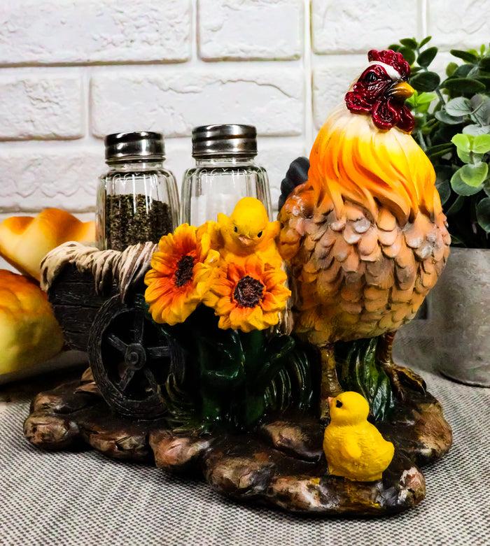 ebros gift Farm Hay Wagon Sunflower Mother Hen & Chicks Salt Pepper Shakers Holder Figurine