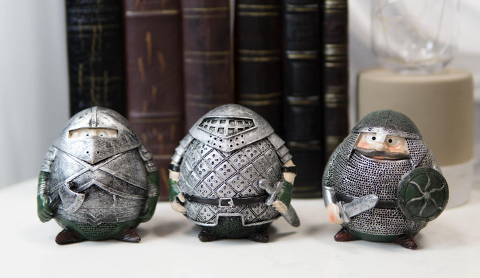 ebros gift Fat Chibi Medieval Gladiator Knights With Sword Axe And Shield Figurine Set of 3