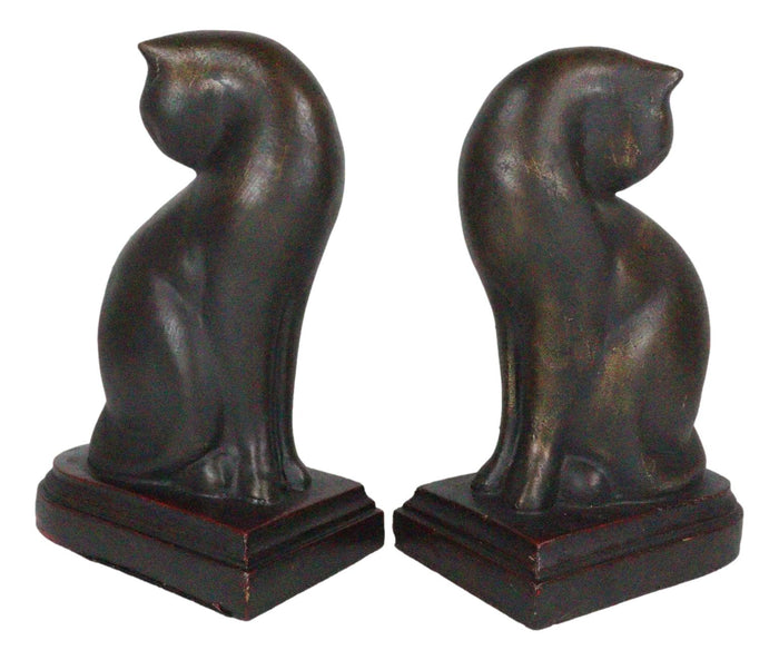Ebros Gift Faux Bronze Feline Cats At Repose Kissing Their Backs Bookends Pair Figurine Set