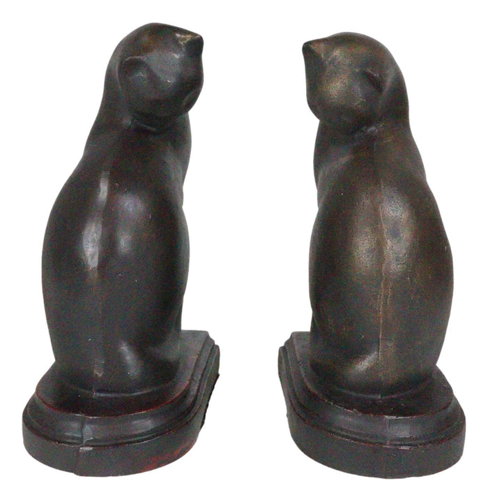Ebros Gift Faux Bronze Feline Cats At Repose Kissing Their Backs Bookends Pair Figurine Set