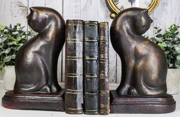 ebros gift Faux Bronze Feline Cats At Repose Kissing Their Backs Bookends Pair Figurine Set