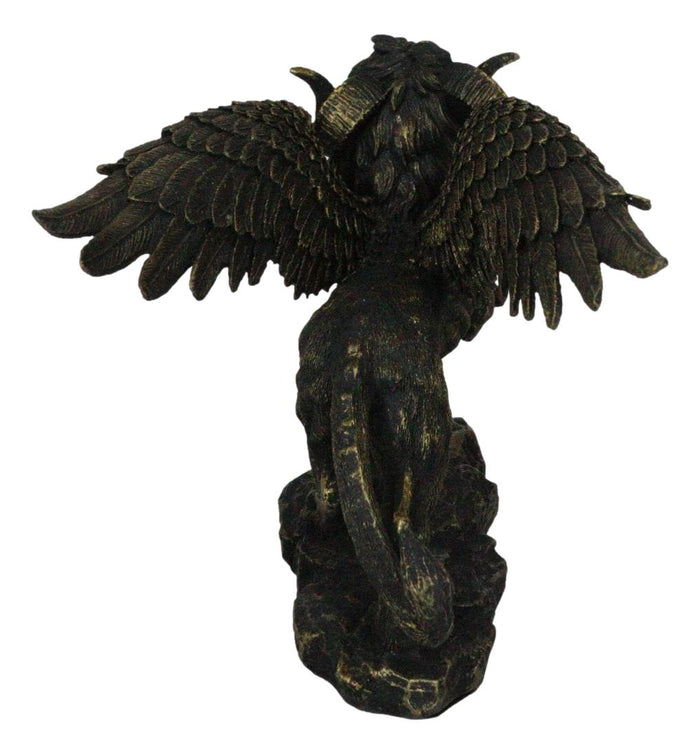 Ebros Gift Faux Bronze Greek Guardian Winged Lion Chimera Gargoyle With Goat Horns Figurine
