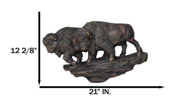 Ebros Gift Faux Bronze Native American Brown Bison Buffalo Herd Wall Sculpture Relief 21"L