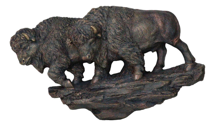ebros gift Faux Bronze Native American Brown Bison Buffalo Herd Wall Sculpture Relief 21"L