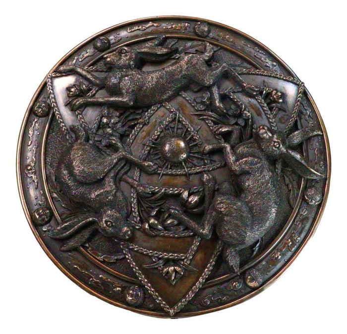 ebros gift Faux Bronze Triquetra Three Hares Wheel Cycles Of Life Shield Wicca Wall Decor