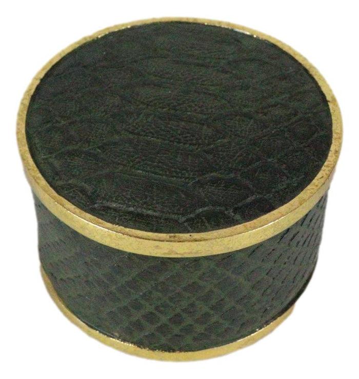 Ebros Gift Faux Crocodile Pattern Green Print With Gold Trim Round Decorative Jewelry Box