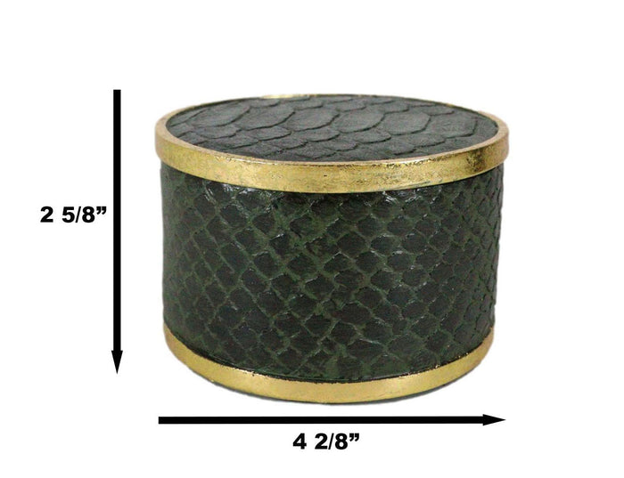 Ebros Gift Faux Crocodile Pattern Green Print With Gold Trim Round Decorative Jewelry Box