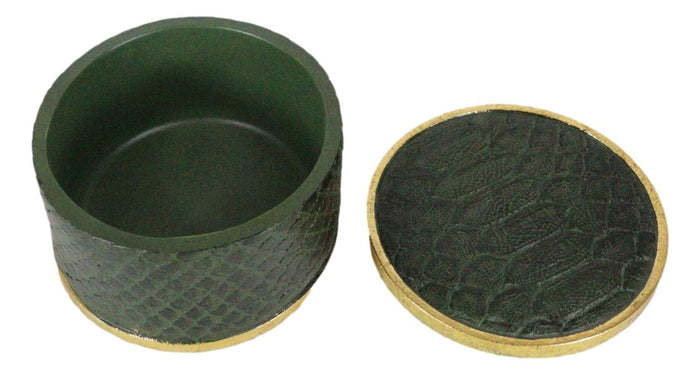 Ebros Gift Faux Crocodile Pattern Green Print With Gold Trim Round Decorative Jewelry Box