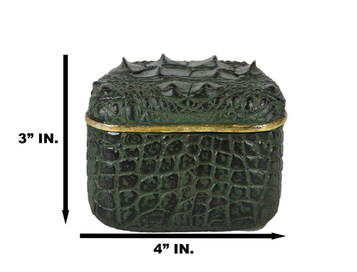 Ebros Gift Faux Crocodile Pattern Textured Green Hide Print Decorative Jewelry Trinket Box