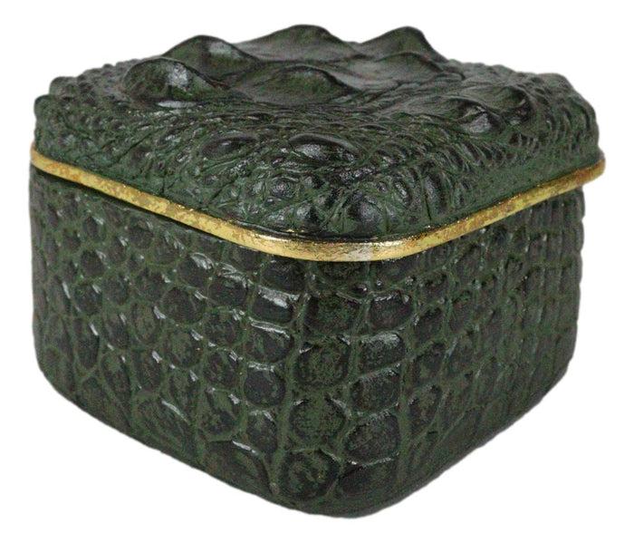Ebros Gift Faux Crocodile Pattern Textured Green Hide Print Decorative Jewelry Trinket Box
