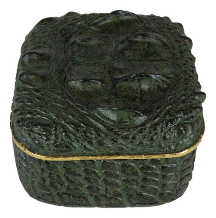 Ebros Gift Faux Crocodile Pattern Textured Green Hide Print Decorative Jewelry Trinket Box