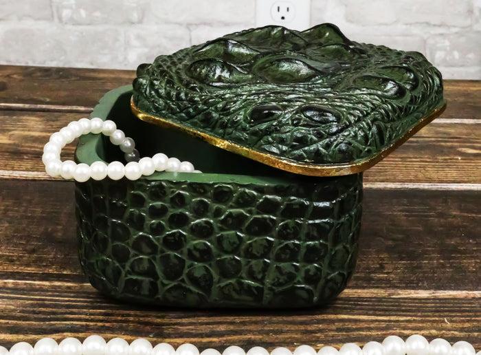 ebros gift Faux Crocodile Pattern Textured Green Hide Print Decorative Jewelry Trinket Box