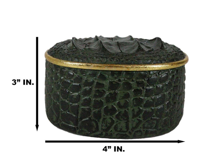 Ebros Gift Faux Crocodile Pattern Textured Green Print Gold Oval Decorative Jewelry Box