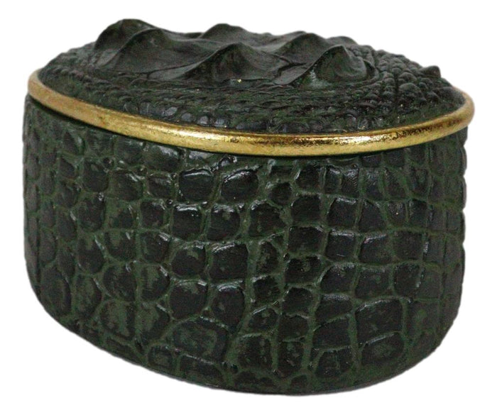 Ebros Gift Faux Crocodile Pattern Textured Green Print Gold Oval Decorative Jewelry Box