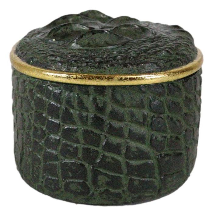 Ebros Gift Faux Crocodile Pattern Textured Green Print Gold Oval Decorative Jewelry Box