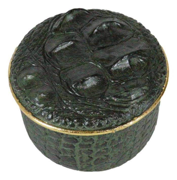 Ebros Gift Faux Crocodile Pattern Textured Green Print Gold Trim Decorative Jewelry Box