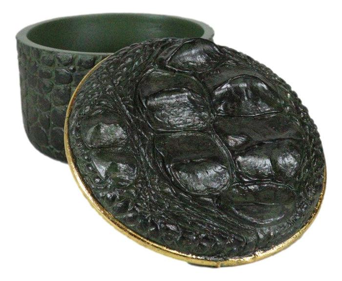 Ebros Gift Faux Crocodile Pattern Textured Green Print Gold Trim Decorative Jewelry Box