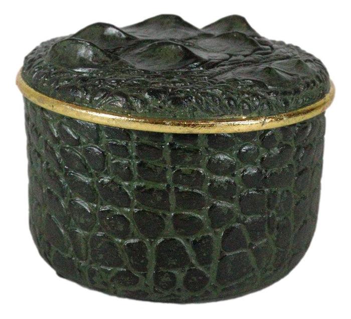 Ebros Gift Faux Crocodile Pattern Textured Green Print Gold Trim Decorative Jewelry Box