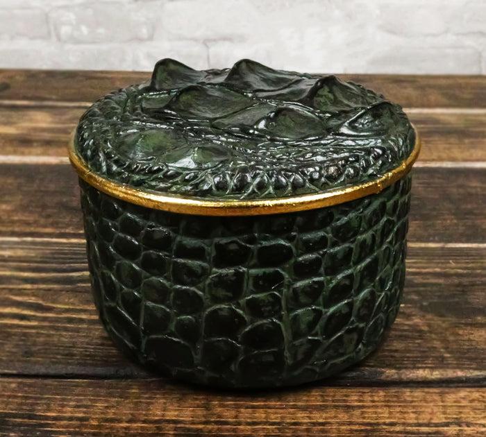 ebros gift Faux Crocodile Pattern Textured Green Print Gold Trim Decorative Jewelry Box
