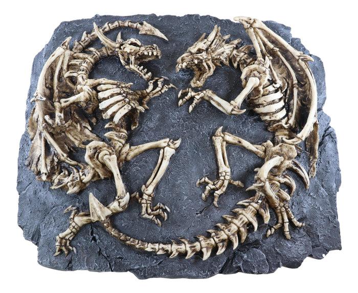 Ebros Gift Faux Fossil Rock Block With 2 Dueling Skeleton Dragons Exotic Wall Decor Plaque