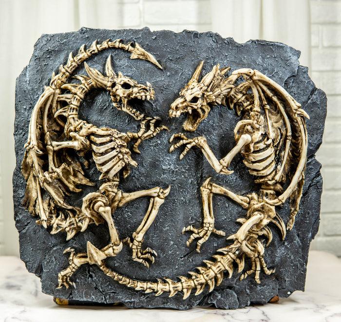 ebros gift Faux Fossil Rock Block With 2 Dueling Skeleton Dragons Exotic Wall Decor Plaque