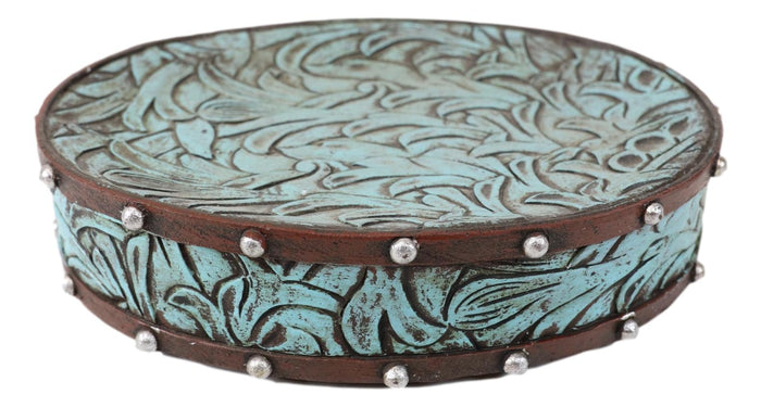 Ebros Gift Faux Leather Western Turquoise Floral Bathroom Set Of 5 Vanity Accessory Accent