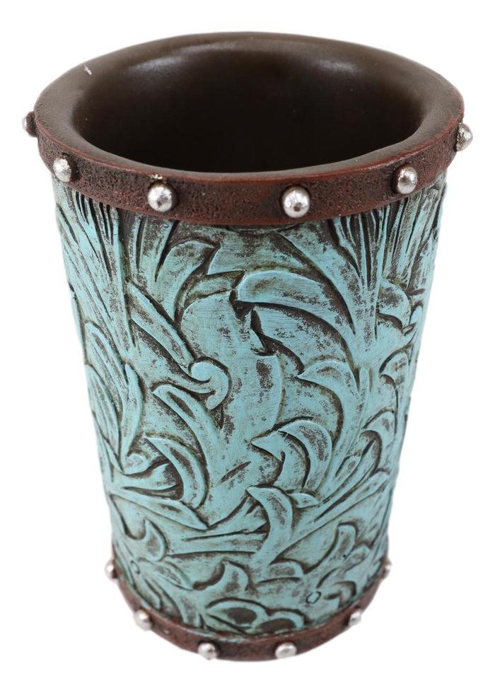Ebros Gift Faux Leather Western Turquoise Floral Bathroom Set Of 5 Vanity Accessory Accent