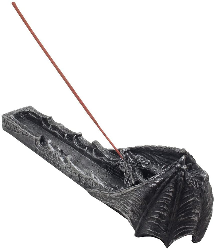 Ebros Gift Faux Stone Gothic Attacking Dragon Breath Of Fire Incense Holder Burner Figurine