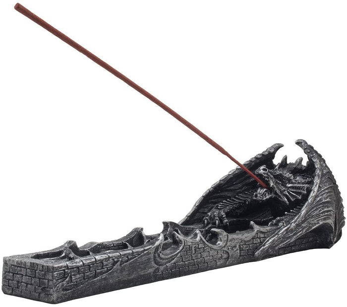 Ebros Gift Faux Stone Gothic Attacking Dragon Breath Of Fire Incense Holder Burner Figurine