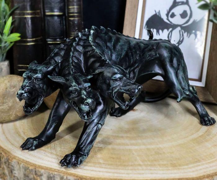 ebros gift Faux Stone Greek Guardian Hydra Hound Dogs Of Hades Cerberus Statue 7.75"L