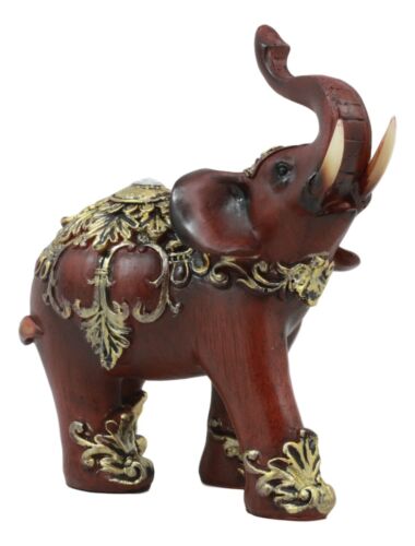 Ebros Gift Faux Wood Decorated Thai Buddhism Noble Elephant With Trunk Up Statue 6.25"L