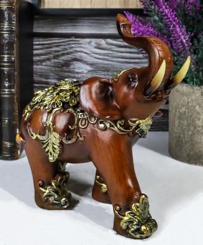 ebros gift Faux Wood Decorated Thai Buddhism Noble Elephant With Trunk Up Statue 6.25"L