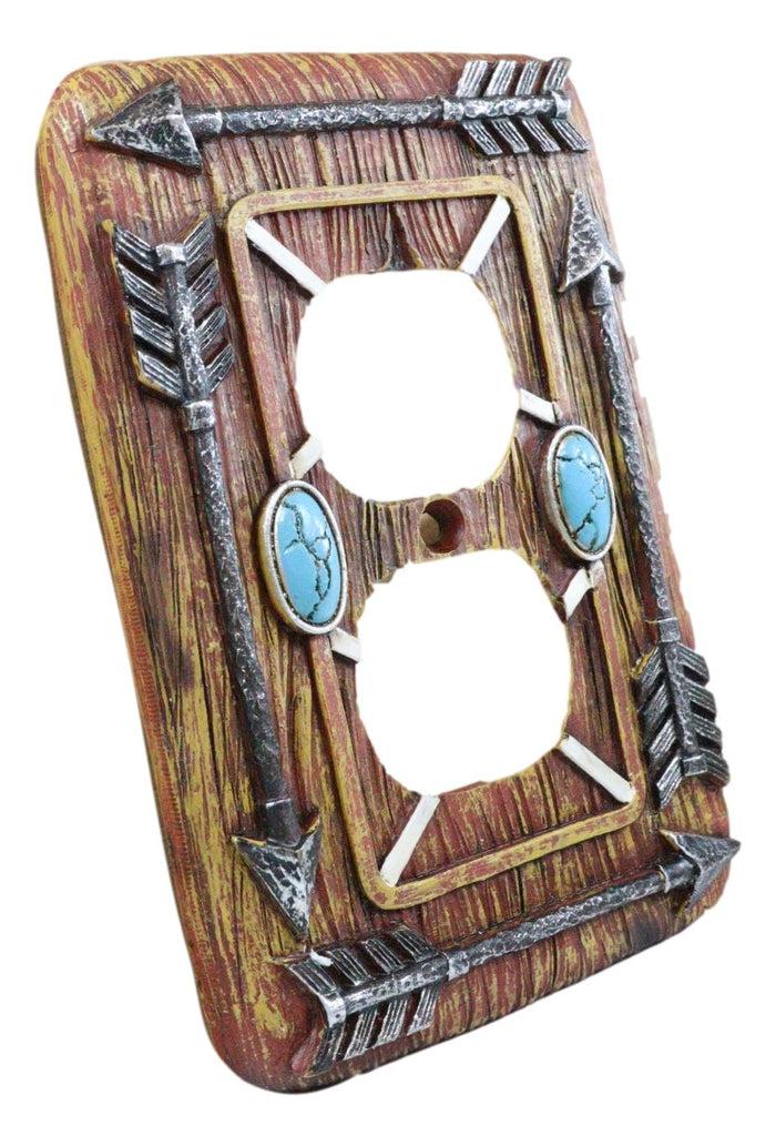 Ebros Gift Faux Wood Tribal Indian Turquoise 4 Arrows Double Receptacle Outlets Plates Set