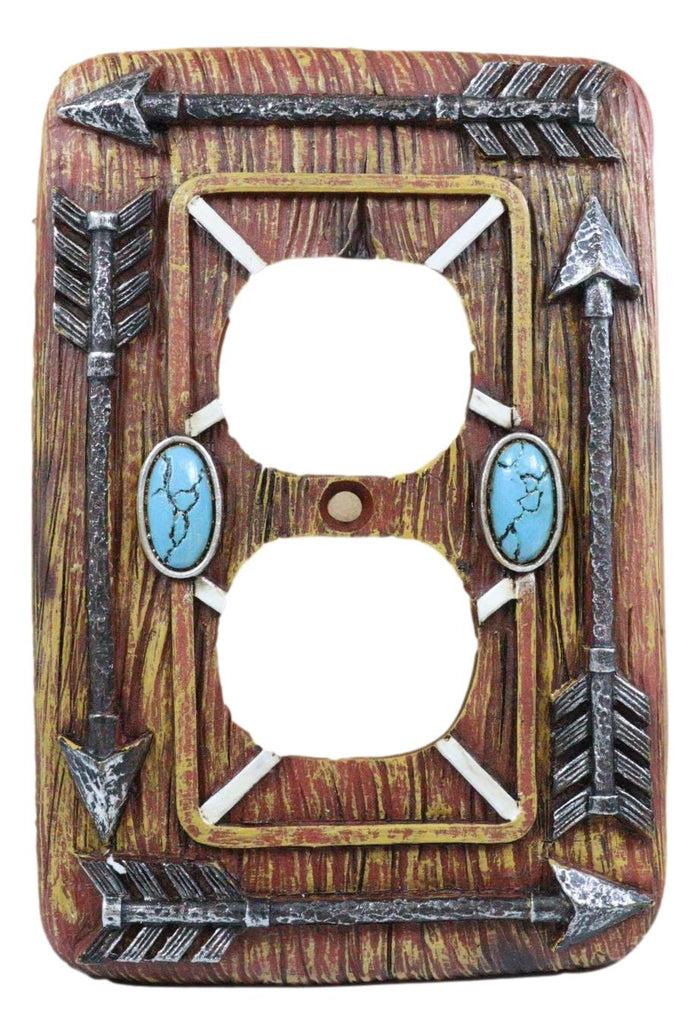 Ebros Gift Faux Wood Tribal Indian Turquoise 4 Arrows Double Receptacle Outlets Plates Set