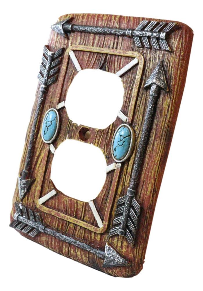 Ebros Gift Faux Wood Tribal Indian Turquoise 4 Arrows Double Receptacle Outlets Plates Set