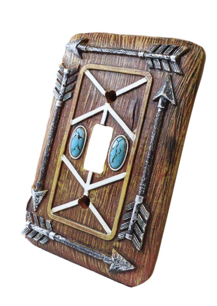 Ebros Gift Faux Wood Tribal Indian Turquoise 4 Arrows Wall Single Toggle Switch Plates Set