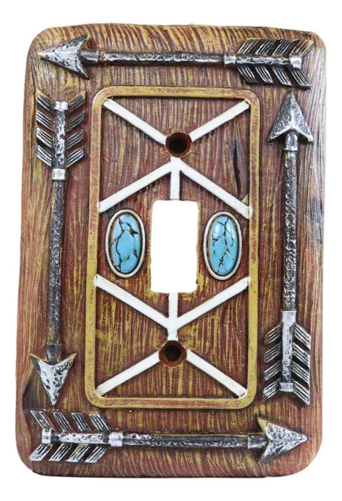 Ebros Gift Faux Wood Tribal Indian Turquoise 4 Arrows Wall Single Toggle Switch Plates Set