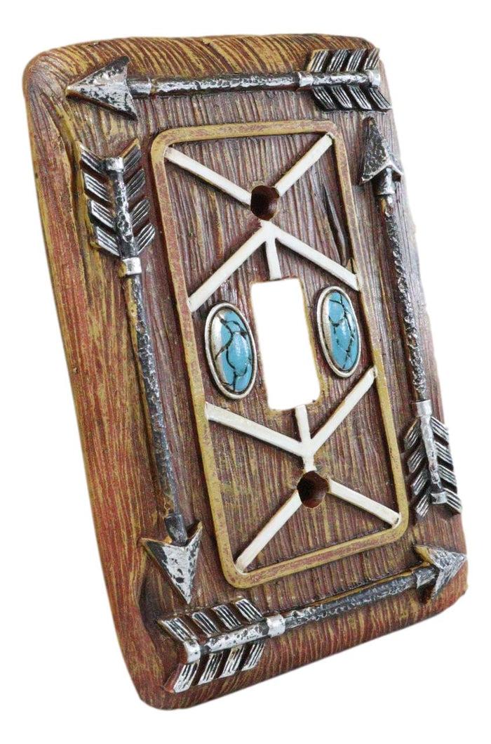 Ebros Gift Faux Wood Tribal Indian Turquoise 4 Arrows Wall Single Toggle Switch Plates Set