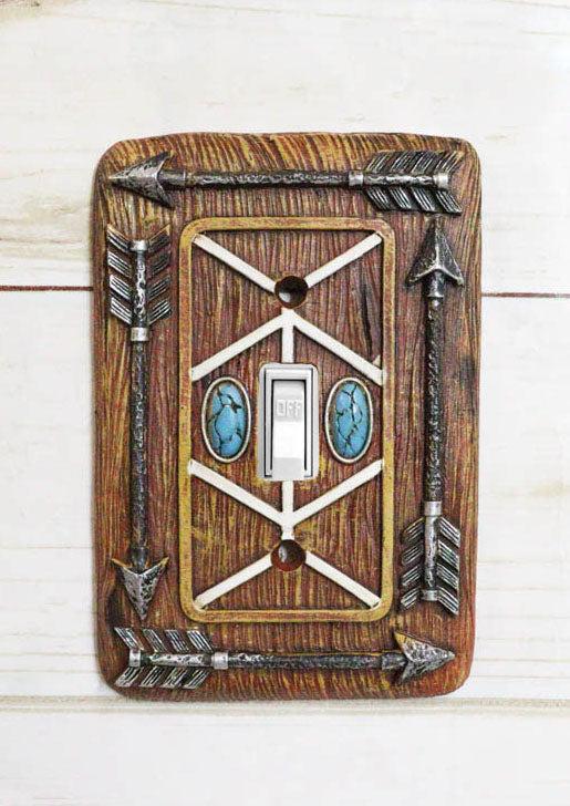 ebros gift Faux Wood Tribal Indian Turquoise 4 Arrows Wall Single Toggle Switch Plates Set