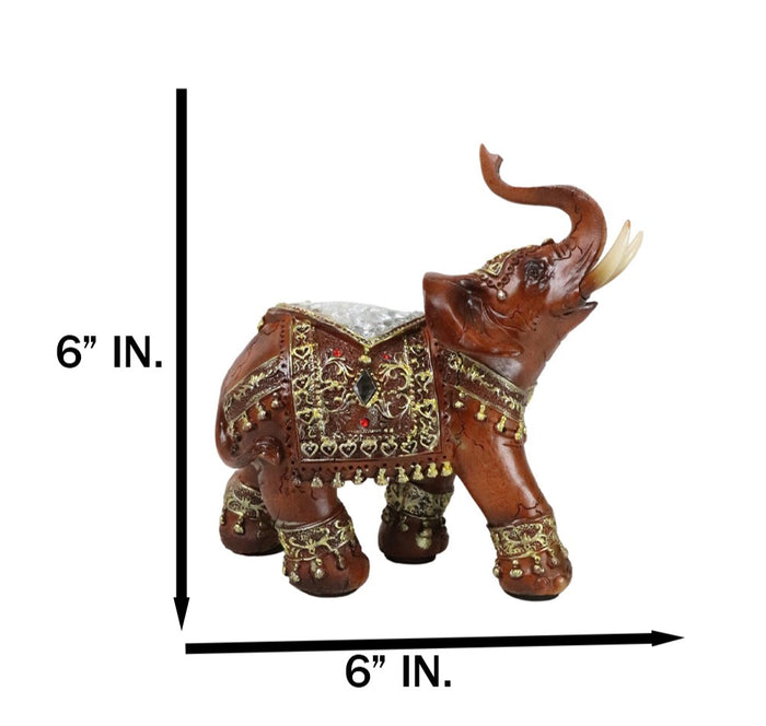 Ebros Gift Faux Wood Trunk Up Elephant With Golden Scrollwork And Crushed Glass Figurine