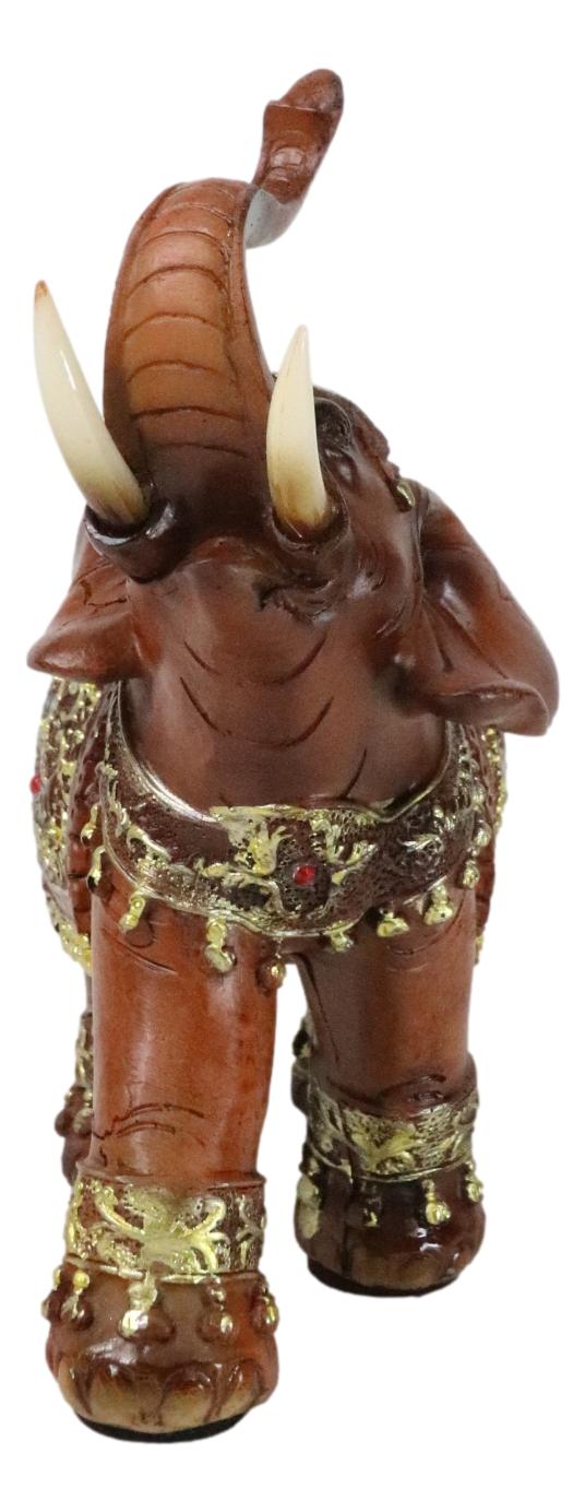 Ebros Gift Faux Wood Trunk Up Elephant With Golden Scrollwork And Crushed Glass Figurine