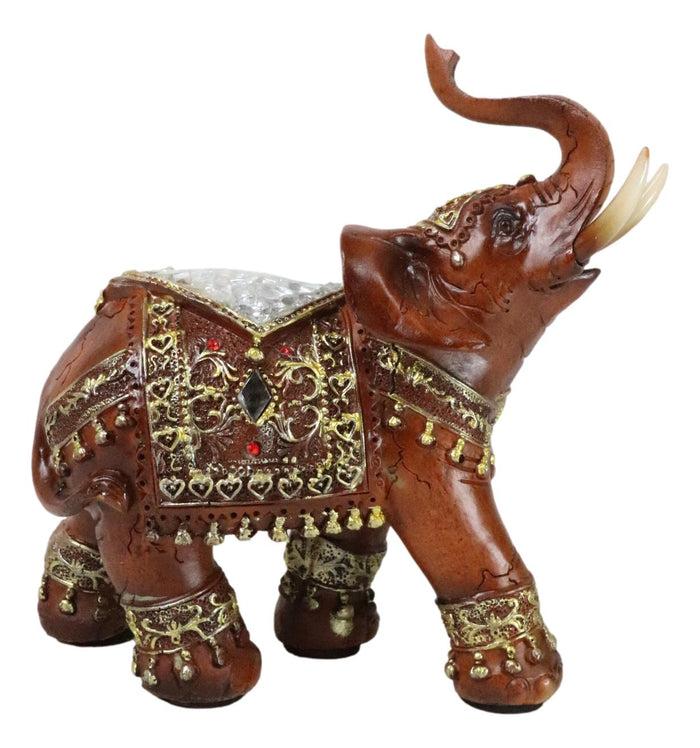 ebros gift Faux Wood Trunk Up Elephant with Golden Scrollwork And Crushed Glass Figurine