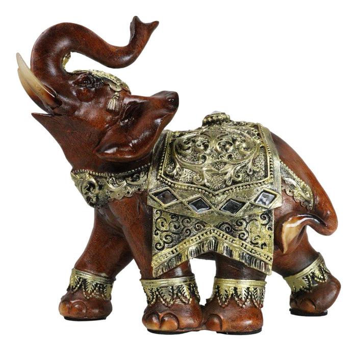 ebros gift Faux Wood Trunk Up Elephant With Golden Scrollwork And Glass Mirrors Figurine