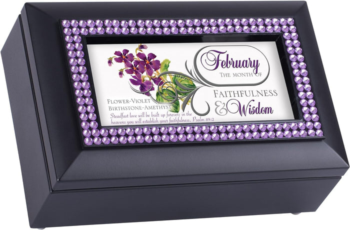 ebros gift February Amethyst Birthstone Faithfulness And Wisdom Black Musical Trinket Box