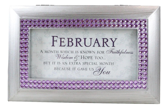 Ebros Gift February Birthday Purple Amethyst Birthstones Silver Tone Musical Trinket Box