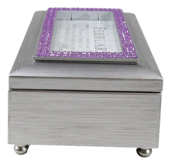 Ebros Gift February Birthday Purple Amethyst Birthstones Silver Tone Musical Trinket Box