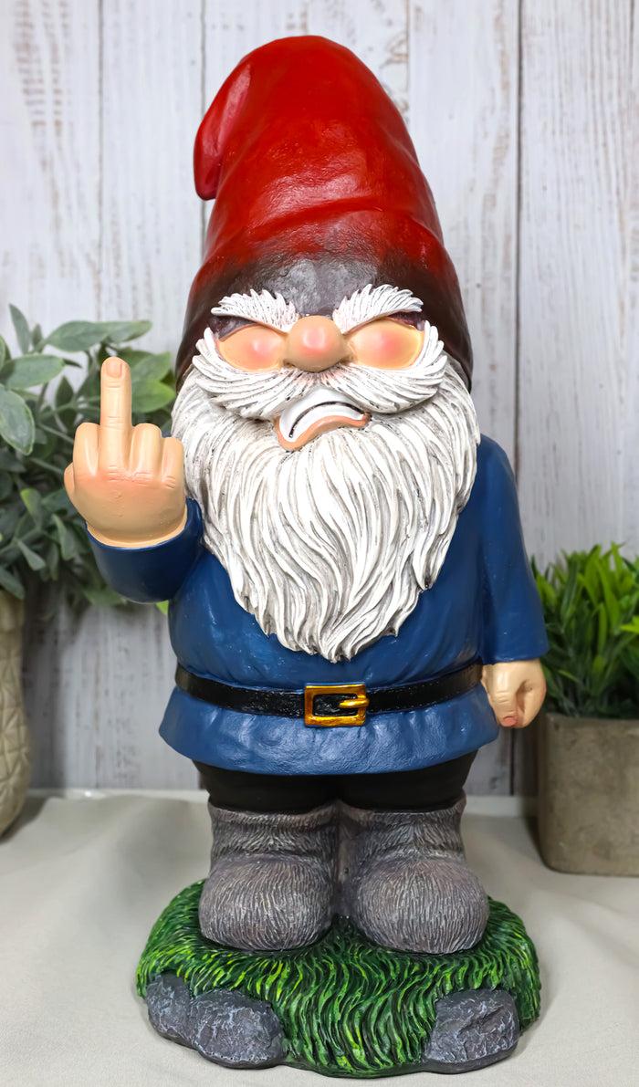 ebros gift Feisty Rude Go Away Gnome Dwarf Flipping The Bird Middle Finger Figurine 13"H